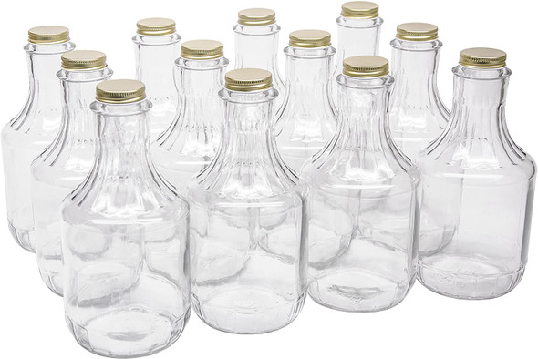 16 Ounce Glass Sauce Bottle - With 38mm White Gold Lids - Case of 12