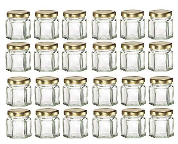 24 pcs 1.5 oz Hexagon Glass Jars with Gold Lids - 45 ml