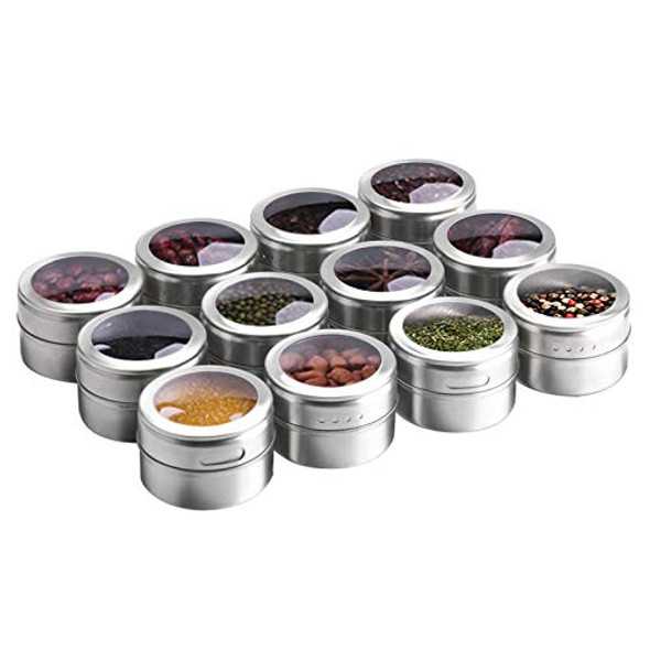 Magnetic Spice Tins 12pcs,Stainless-Steel Magnetic Spice Container Magnetic Spice Jars Easy to Clean and Rust Free Includes 120 Labeling Stickers