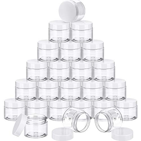 24 Pieces Empty Clear Plastic Jars with Lids Round Storage Containers  Wide-Mouth for Beauty Product Cosmetic Cream Lotion Liquid Slime Butter  Craft and Food (Gold Lid, 2 oz)