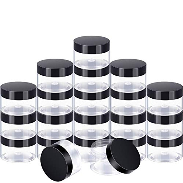 24 Pieces Clear Plastic Round Storage Jars Wide-Mouth Plastic Containers Jars with Lids for Storage Liquid and Solid Products (Black Lid, 6 oz)