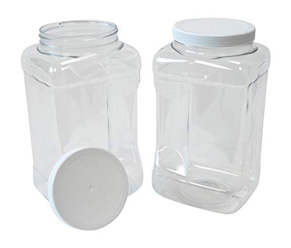 1 Gallon Plastic Grip Jar with Cap, PET, Clear, 4 Pack