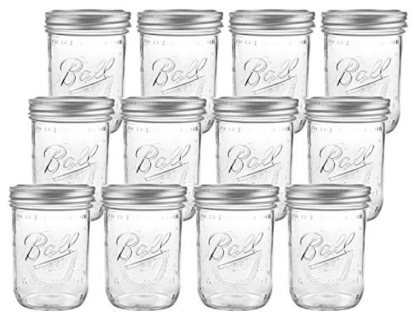 12 Pack Mason Jars with Lids 16 oz Wide Mouth Canning Glass Jars