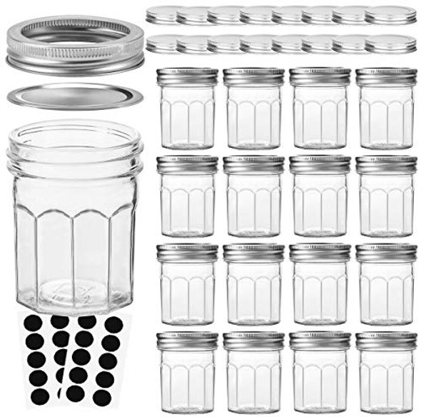 Mason Jars Canning Jars, 6 OZ Pudding Jelly Jars With Regular Lids and Bands,  Spice Jars, 16 PACK,Extra 16 Lids