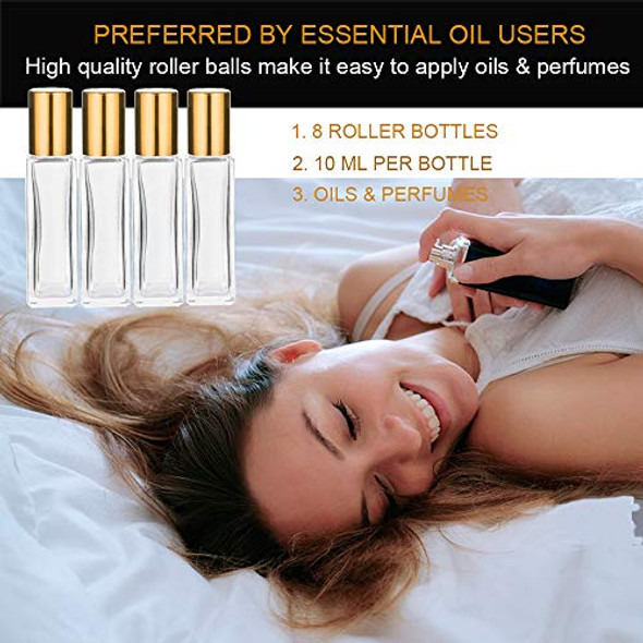 Perfume Essential Oil Bottles, Square Refillable Thick Glass Roller Bottle, 8 Pack 1/3oz 10ml
