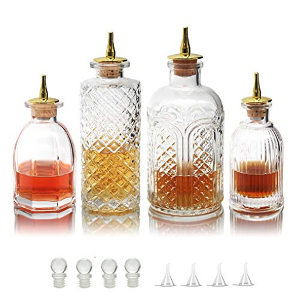Bitters Bottle for Cocktails - Glass Bitters Bottle with Stainless Steel Dash Antique Design Professional Grade Home Ready Restaurantware - BTSET0001