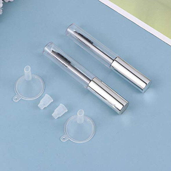 10Pcs 10ml Empty Mascara Tube and Wand, DIY Mascara Container with Cap, Eyelash Tubes Vials Bottle with Rubber Inserts and Funnels Kit for Castor Oil(Sliver)