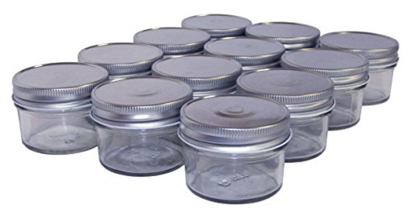 NMS-04-SV 4 Ounce Regular Mouth Mason Canning Jars - with Silver Metal Safety Button Lids - Case of 12