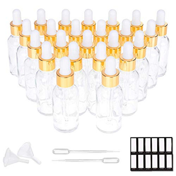 24 Pcs, 1 oz Dropper Bottles (30ml) with 6 Funnels & 1 Long