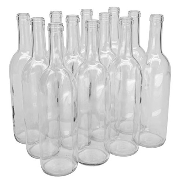 NMS W5 Flint 750ml Glass Bordeaux Wine Bottle Flat-Bottomed Cork Finish - Case of 12 - Clear/Flint
