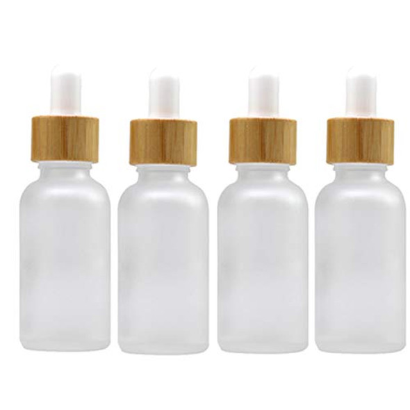 4 Pack Frosted Glass Dropper Bottles,Essential Oil Bottles With Eye Dropper And Bamboo Lids Perfume Sample Vials Essence Liquid Cosmetic Containers (30ml/1oz)