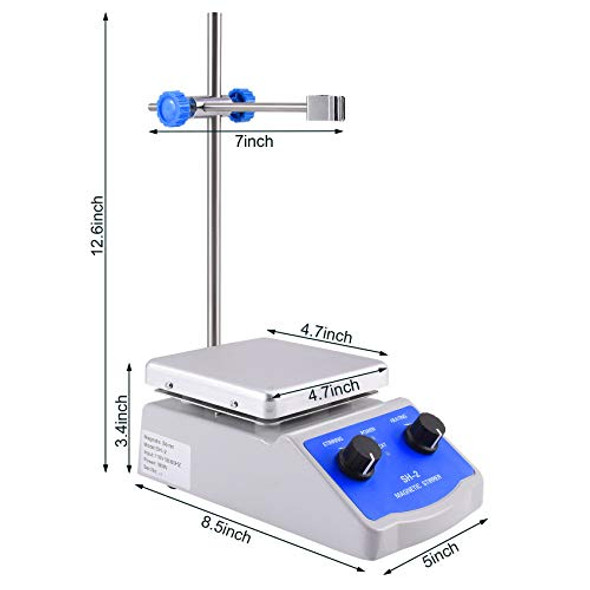 Magnetic Stirrer Hot Plate Mixer 1000ml Stirring Capacity 5 x 5 inch Max 520︒F Hotplate and 100-2000 RPM Stirrer, Stirring Bar & Support Stand Included