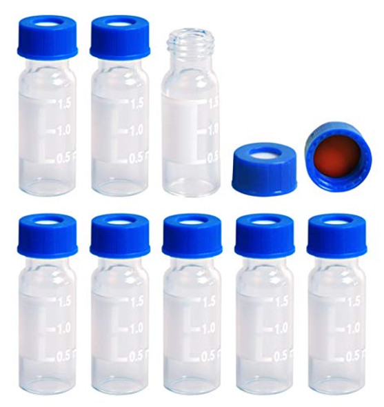 Filter 2ml Autosampler Vials with Writing Area and Graduations, 9-425 HPLC, Screw Cap, Red PTFE & White Silicone Septa, 100 Pcs-1612663339