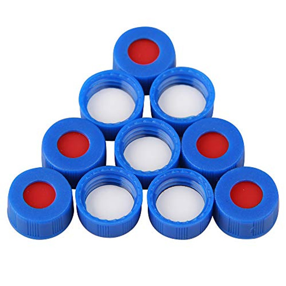 HPLC Vial Autosampler Vials 2ml with Caps, 9-425 Amber Vial with Blue Screw Caps,Writing Patch,Graduation,White PTFE & Red Silicone Septa Fit for LC Sampler(600 pcs,Brown)