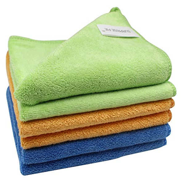 12"x12" 400GSM Microfiber Cleaning Cloth 6PCS 3 Colors(Green Blue Orange) Reusable Wash Clothes for House Boat Car Window Cleaner 2PCS Screen Cloth as Gift