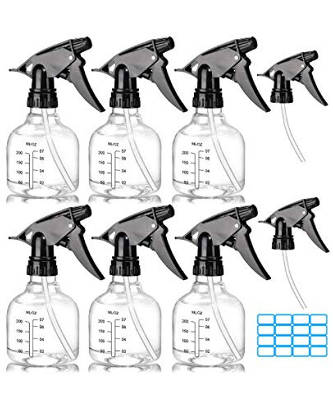 Empty Plastic Spray Bottles 8oz for Cleaning Solutions Hair Plants, 6 Pack Small Spray Bottle with Measurements Durable Adjustable Nozzle and Labels