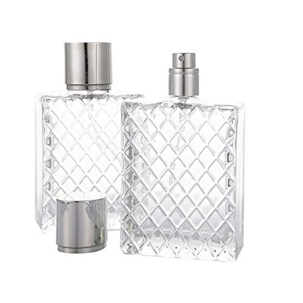 2pcs 100ml Square Grids Carved Perfume Bottles Clear Glass spray bottle Empty Refillable fine mist Atomizer Portable Travel Cologne Atomizers Fragrance Containers Sprayer for Party Home