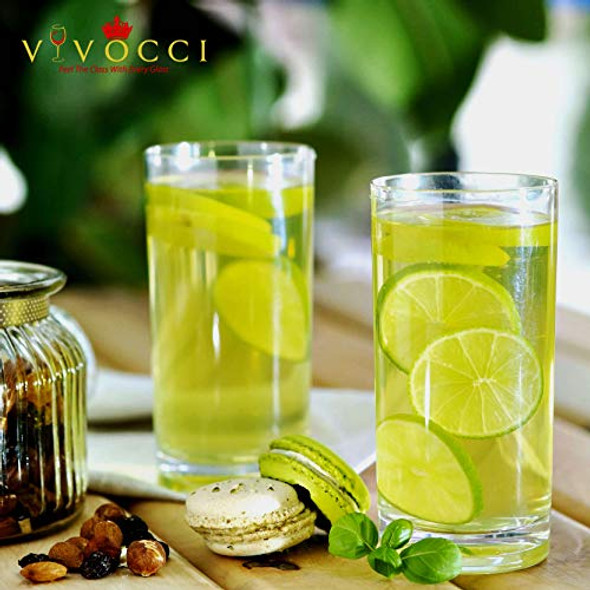 Vivocci Unbreakable Tritan Plastic Water Drinking Glasses 16 oz | Ideal for Juice Beverages & Cocktails | Shatterproof Barware | Highball Tall Clear Cup Tumblers | Dishwasher Safe Drinkware | Set of 6