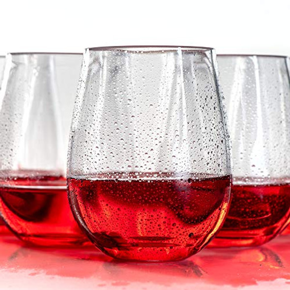 Unbreakable Stemless Wine Glasses | Set of 12 | 100% Tritan Shatterproof Plastic | 16 Oz | Dishwasher Safe | By YO BISTRO