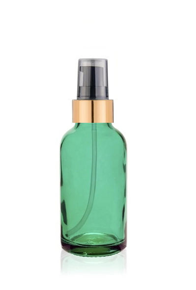 1 Oz Caribbean Green Glass Bottle w/ Black-Matte Gold Treatment Pump