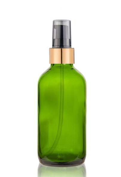 1 Oz Green Glass Bottle w/ Black-Matte Gold Treatment Pump
