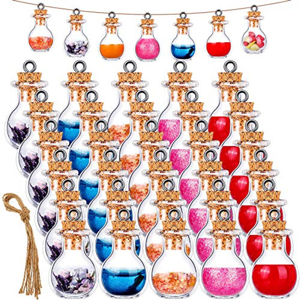 30 Pieces Mini Glass Bottle Drifting Bottles Small Wishing Bottles with 20 Meters Hanging Rope for DIY Art Crafts, Birthday Christmas Party Favors (Ball-Shaped)