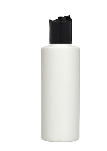 4 oz HDPE Plastic White Cylinder Bottle w/ Black Disc Cap