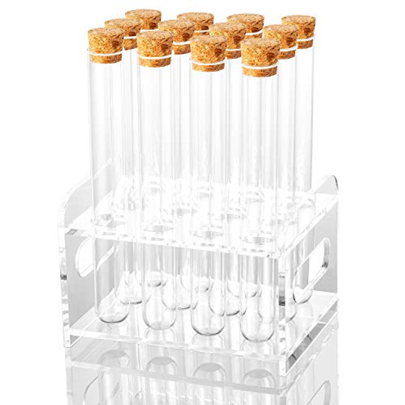 12Pcs 25200mm(80ml) Glass Test Tubes with Cork Stoppers|1 Rack of Acrylic Material