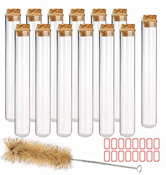 BHMBKCT 14pcs Glass Test Tubes with Cork Stoppers and 1 Brush and 16 Labels for Party Storage Containers and Plant Grow, 25200mm 80ml
