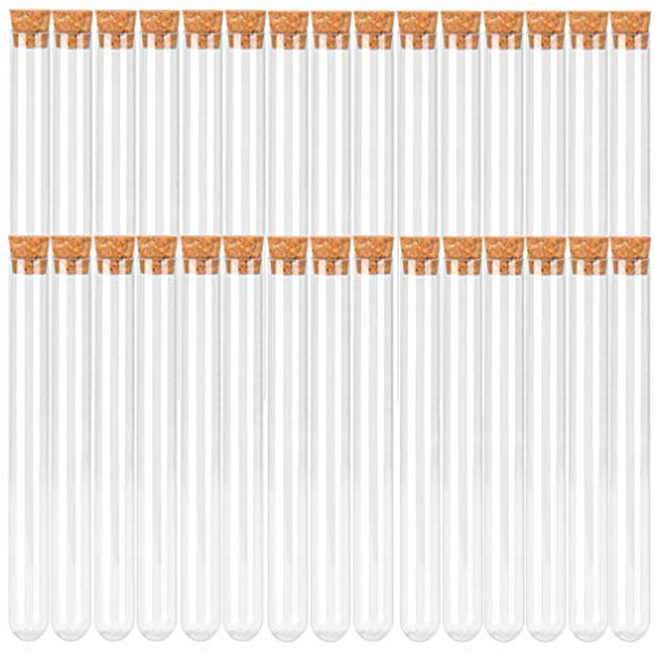 Muhome 20x150mm 35ml Plastic Test Tubes with Cork Stoppers for Scientific Experiments, Halloween, Christmas, Scientific Themed Kids Birthday Party Supplies, Decorate The House, Candy Storage(30 Pack)