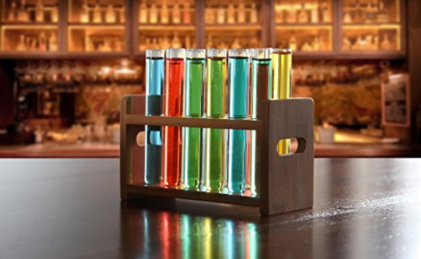 Lily's Home Bamboo Test Tube Vial Shot Glasses Holder Rack, Great as Pen Stand, Made from Bamboo with Built-in Handle, Rack Only, Glass Tubes NOT Included, 12 Tube Capacity (7/8" (22mm') Holes)