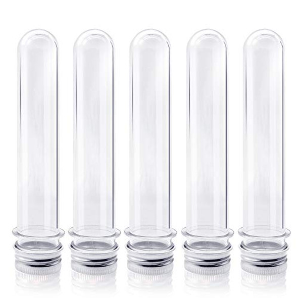 Clear Plastic Test Tubes with Caps,20pcs 25x140mm(45ml) Clear Tubes with 2 Funnel for Scientific Experiments, Party, Decorate The House, Candy Storage