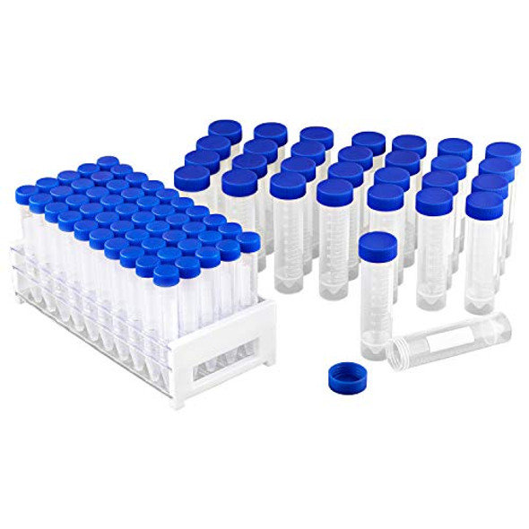 50Pcs-15ml Centrifuge Tubes with Rack | 30pcs-50ml Centrifuge Tubes Skirted Conical Bottom,Leak-Proof,Sterile,PP Material, Non- Pyrogenic, DN/RNase Free