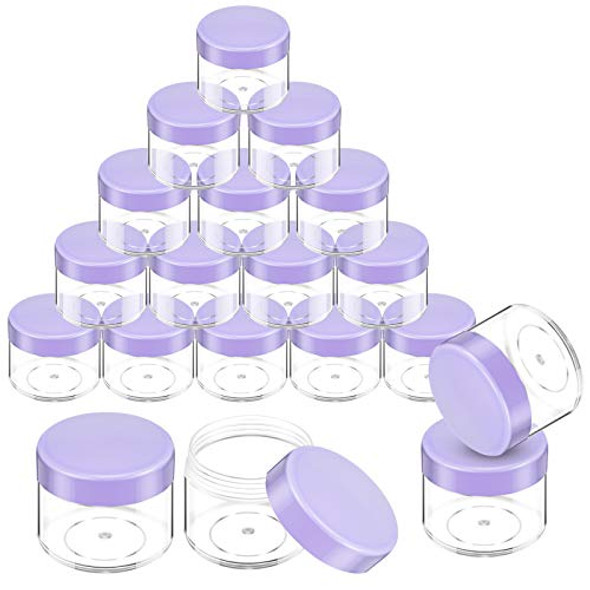 20 Pieces Round Pot Jars Plastic Cosmetic Containers Set with Lid for Liquid Creams Sample, 20 ml/ 0.7 oz (Purple Lid)