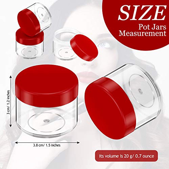 20 Pieces Round Pot Jars Plastic Cosmetic Containers Set with Lid for Liquid Creams Sample, 20 ml/ 0.7 oz (Red Lid)