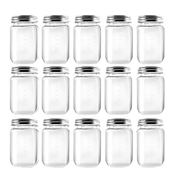 16 Ounce Clear Plastic Jars Containers With Screw On Lids - Refillable Round Empty Plastic Slime Storage Containers for Kitchen & Household Storage - BPA Free (15 Pack)