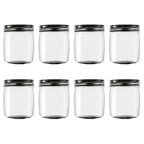 8 Ounce Clear Plastic Jars with Black Lids - Refillable Round Clear Containers Clear Jars Storage Containers for Kitchen & Household Storage - BPA Free (8 Pack)