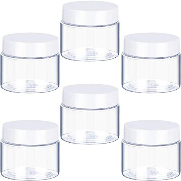 6 Pack 1 oz Plastic Pot Jars Round Clear Leak Proof Plastic Cosmetic Container Jars with White Lids for Travel Storage Make Up, Eye Shadow, Nails, Powder, Paint, Jewelry(1 oz)