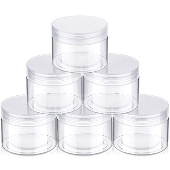 6 Pack Plastic Pot Jars Round Clear Leak Proof Plastic Container Jars with Lid for Travel Storage, Eye Shadow, Nails, Paint, Jewelry (5 oz, Clear)