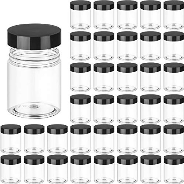 36 Pieces Plastic Jars Round Clear Leak Proof Cosmetic Container Jars with Inner Liners and Lids for Lotions Ointments Travel Make Up Storage (2 oz, Black)