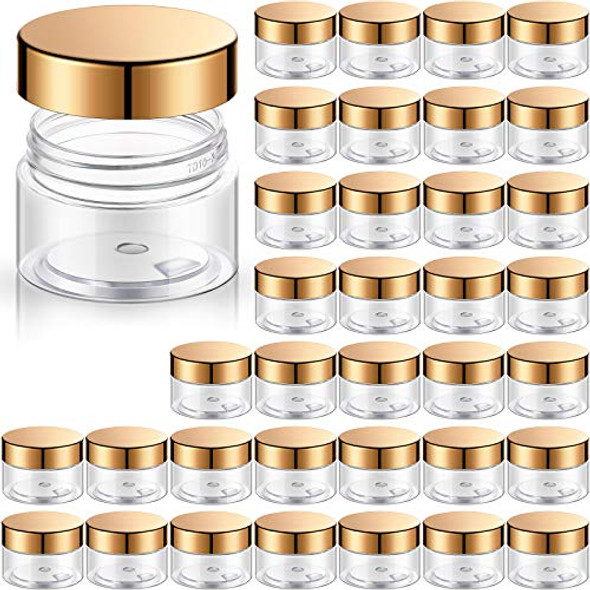 36 Packs Plastic Jars Round Clear Leak Proof Cosmetic Container Jars with Inner Liners and Black Lids for Lotions Ointments Travel Make Up Storage (1 oz, Gold)