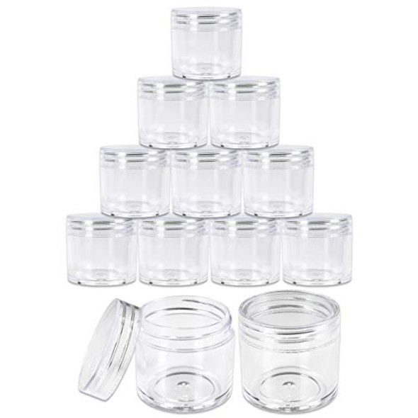 12 Pieces 1 oz. USA Acrylic Round Clear Jars with Flat Top Lids for Creams, Lotion, Make Up, Cosmetics, Samples, Herbs, Ointment (12 Pieces Jars + Lids, CLEAR)