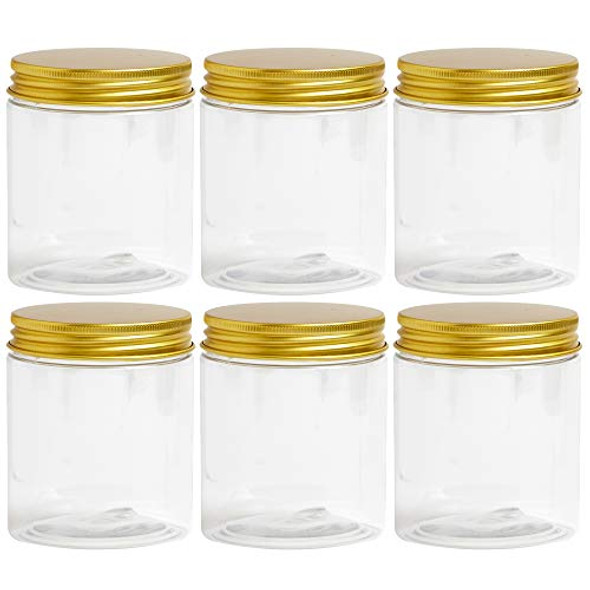 Plastic Jars With Lids, Jar With Lids, Plastic Mason Jar, Storage Containers For Cosmetics, Slime Storage Jars, Desert Containers, Airtight Plastic Jar With Lid, 6 Pack (8 oz, Gold)