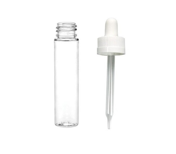 1 Oz (30ml) Clear PET Cylinder Bottles with Child Resistant White Dropper