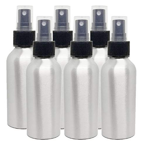 4 fl oz Aluminum Bottle with Black Fine Mist Spray Cap (6 Pack)