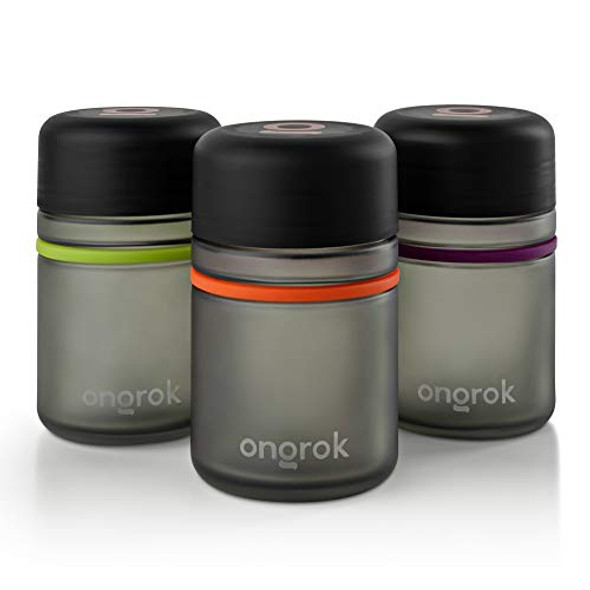 ONGROK Smell Proof Storage Jar, 180ml (3 Pack) | Color-Coded Airtight Glass Containers, Jar to Stash Goods with Care, Child Resistant Lid