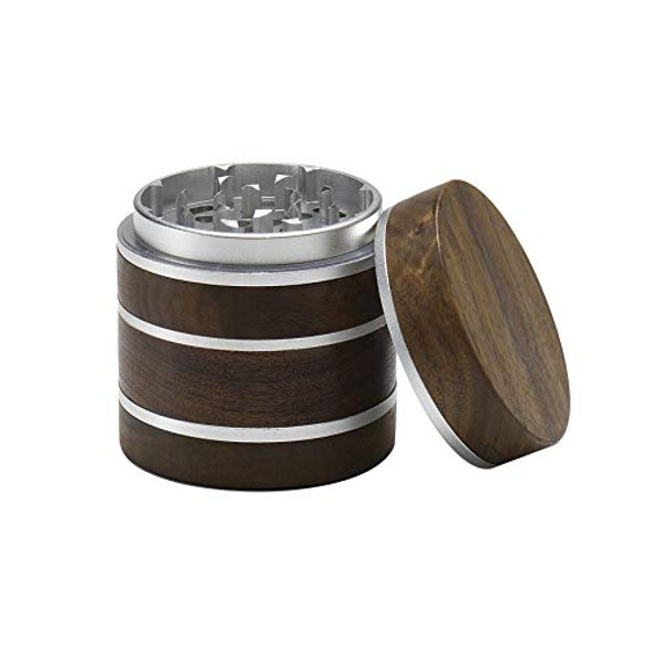 Premium Large Wooden Spice Grinder Pollen Collector with Magnetic Lid and Pollen Catcher 4 piece 2.5 inches (Silver)