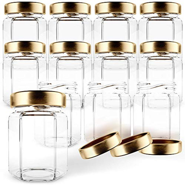 Hexagon Glass Jars 3oz Premium Food-grade. Mini Jars With Lids For Gifts, Wedding Favors, Honey, Jams And More. (12, 3oz)