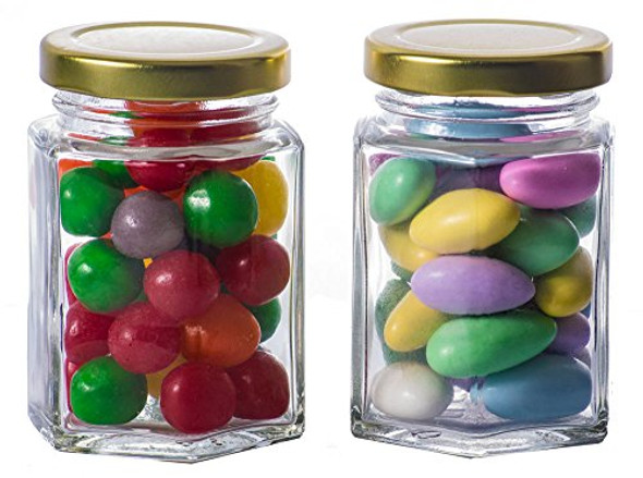 Hexagon Glass Jars 4oz Premium Food-grade. Mini Jars With Lids For Gifts, Wedding Favors, Honey, Jams And More. (12, 4oz)