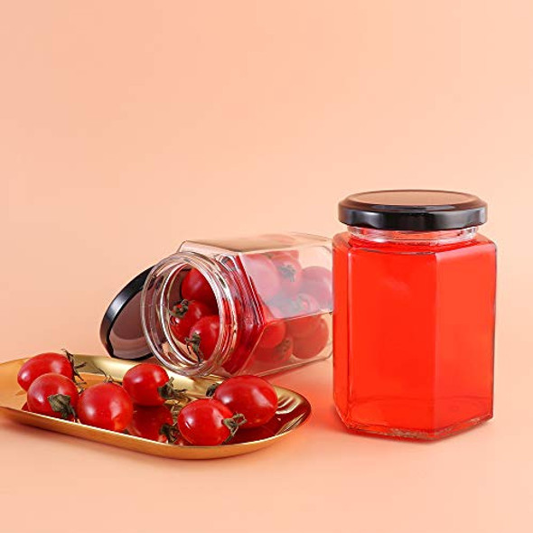 Encheng 6 oz Clear Hexagon Jars,Small Glass Jars With Lids(Red  Stripped),Mason Jars For